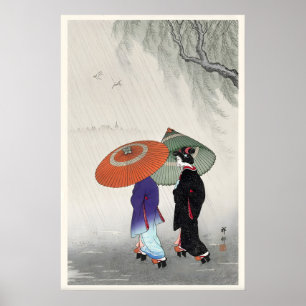 Dos mujeres bajo la lluvia, impresión de arte japo