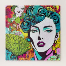 Dos mujeres estilizadas caras rompecabezas rompeca