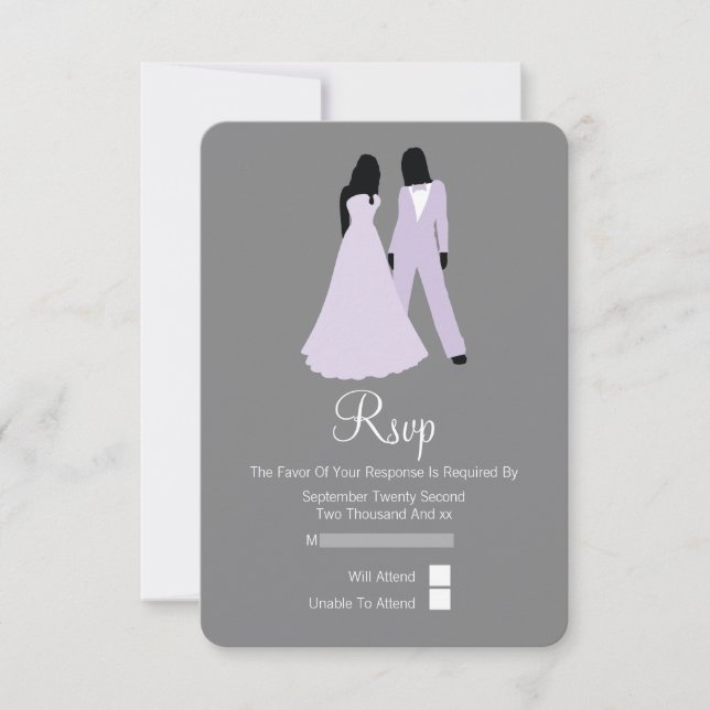 Dos Novias Boda RSVP (Lilac Y Gris) (Anverso)