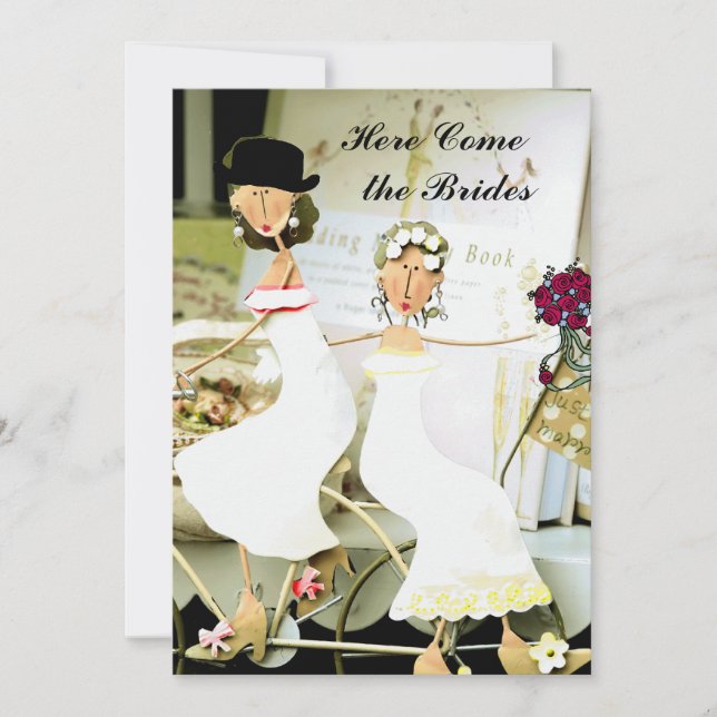 Dos novias que casan la invitación con dos novias (Anverso)