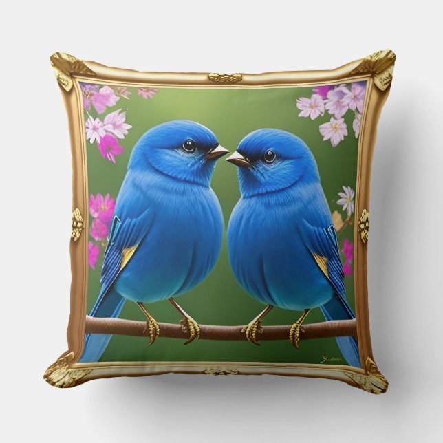 Dos pájaros azules cojín decorativo decoración del (Anverso)