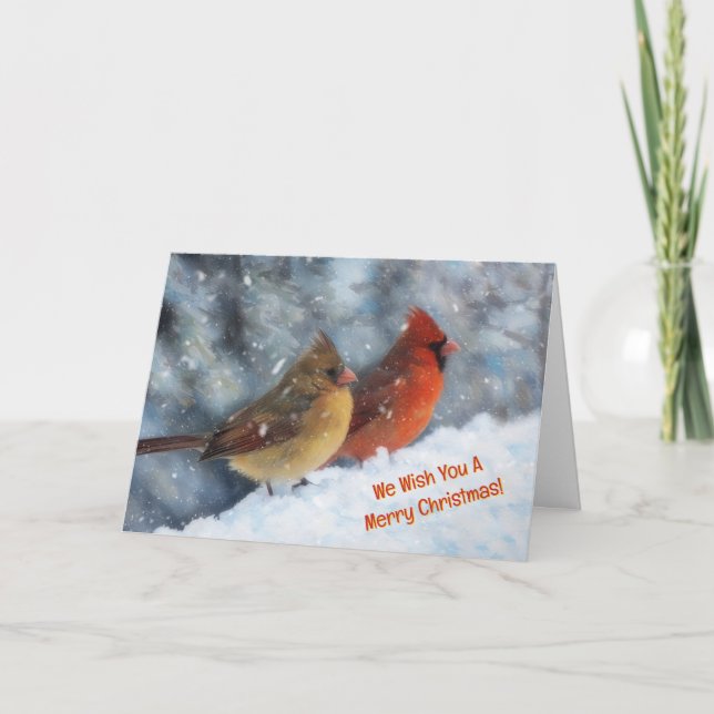 Dos pájaros cardinales tarjeta de Navidades de par (Anverso)