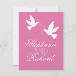 Dos pájaros de amor blancos boda formal rosa RSVP