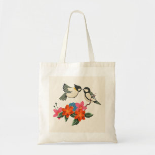 Dos pájaros y flores - Bolsa de té inspirada en la