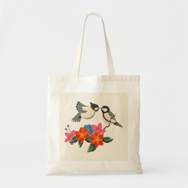 Dos pájaros y flores - Bolsa de té inspirada en la (Frente)