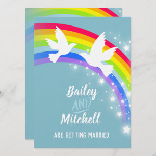 Dos palomas blancas boda arco iris invitaciones ve