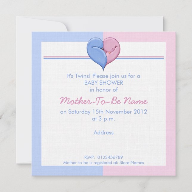 Dos palomas corazonan la invitación de Baby Shower (Anverso)