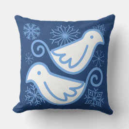 Dos palomas de invierno almohada reversible azul