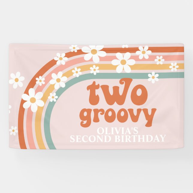 Dos pancartas de cumpleaños de margaritas retro ar (Horizontal)