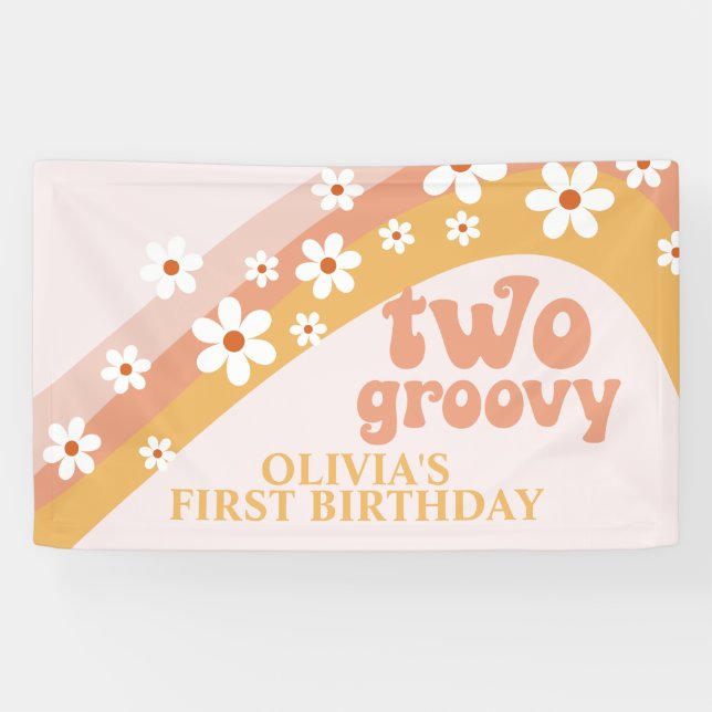 Dos pancartas de cumpleaños retro groovy de margar (Horizontal)