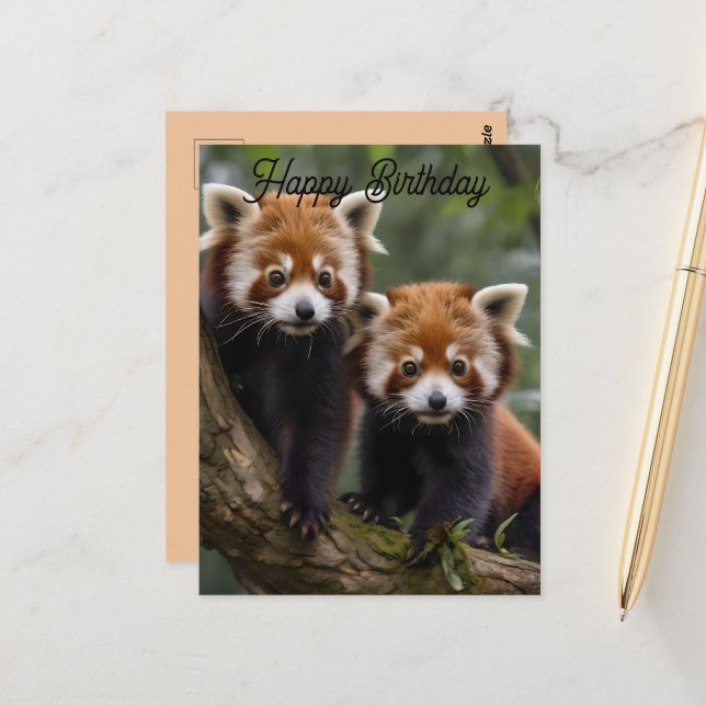Dos Pandas Rojos Bebés, Postales De Cumpleaños (Anverso/Reverso In Situ)