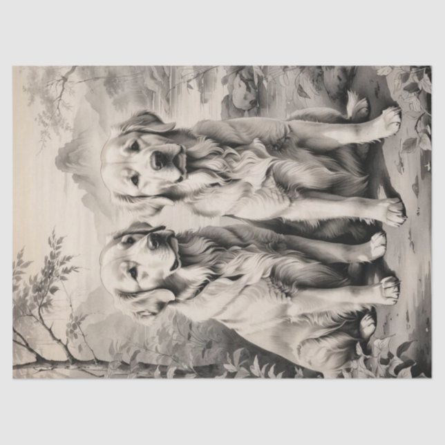 Dos Papel Tejido Retrato De Perros De Recuperación (Anverso)