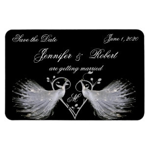 Dos pavos reales blancos y un imán monograma cardí