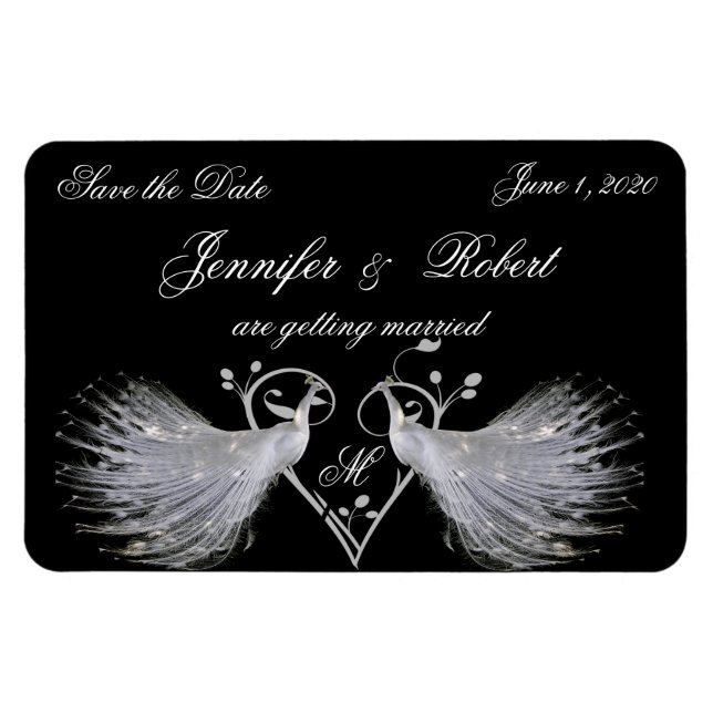 Dos pavos reales blancos y un imán monograma cardí (Horizontal)