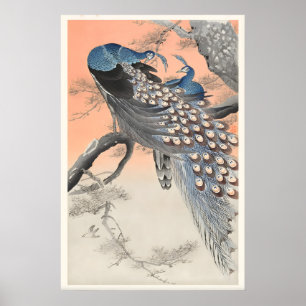 Dos pavos reales en rama de árbol arte japonés ref