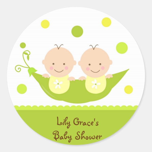 Dos Peas En Un Baby Shower De Pod Gracias Pegatina (Anverso)