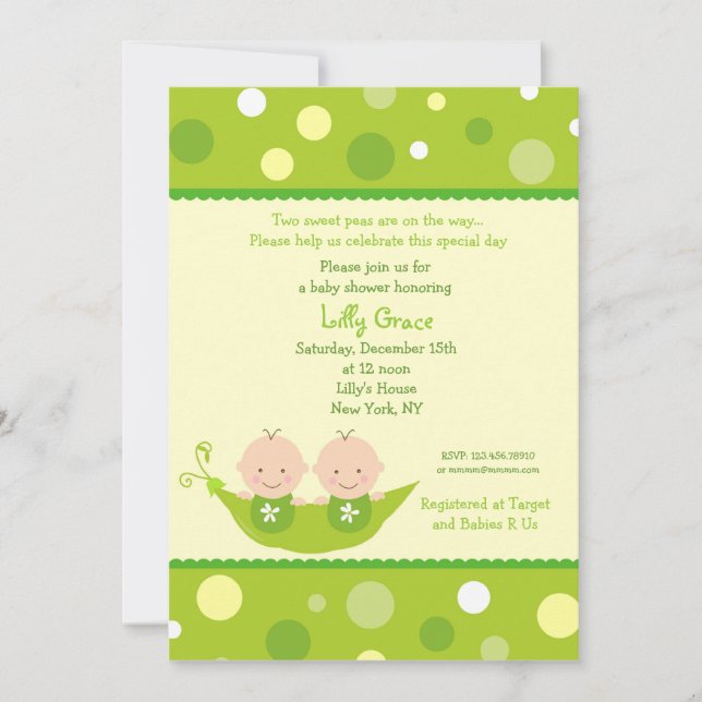 Dos Peas En Un Pod Twins Invitaciones A La Ducha B (Anverso)