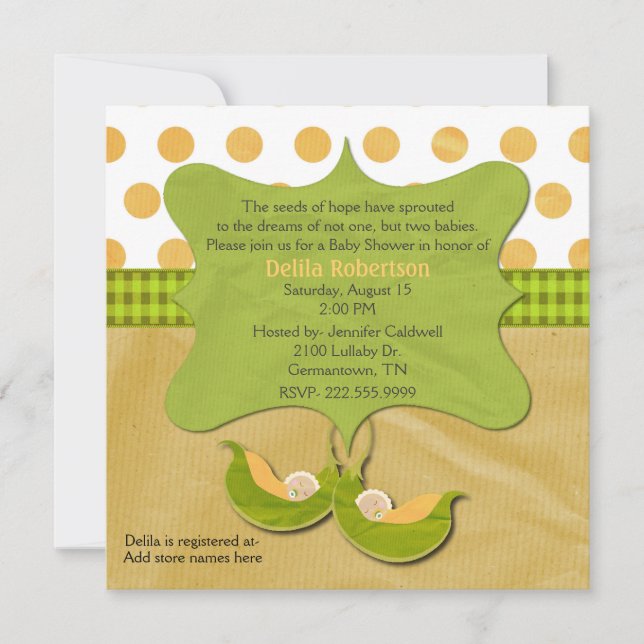 Dos peas en una invitación a un Personalizado Baby (Anverso)