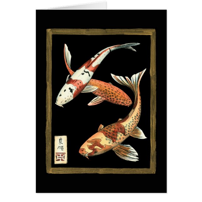 Dos peces de colores japoneses Koi sobre fondo neg (Frente)