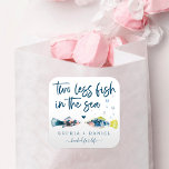 Dos Peces Menos En El Pegatina De La Plaza Sea Bod<br><div class="desc">Este diseño presenta un par náutico de peces acuarela y un tipo de letra de escritura moderno. Haga clic en el botón "Personalizar más" para comenzar con su diseño,  incluso cambie el color de la redacción. Vea toda la colección para ver más elementos coincidentes.</div>