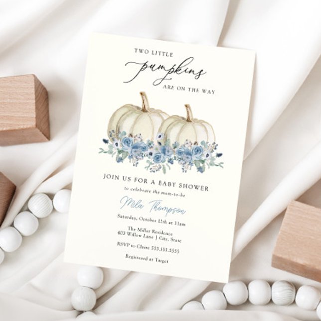 Dos pequeñas calabazas azul invitación a Baby Show (Subido por el creador)