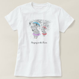 Dos pequeños hipopótamos cantando en la camiseta d