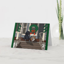 Dos perros en el Porch, tarjeta de Navidades