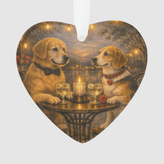 Dos perros en una cita • Adorno de corazón de acrí