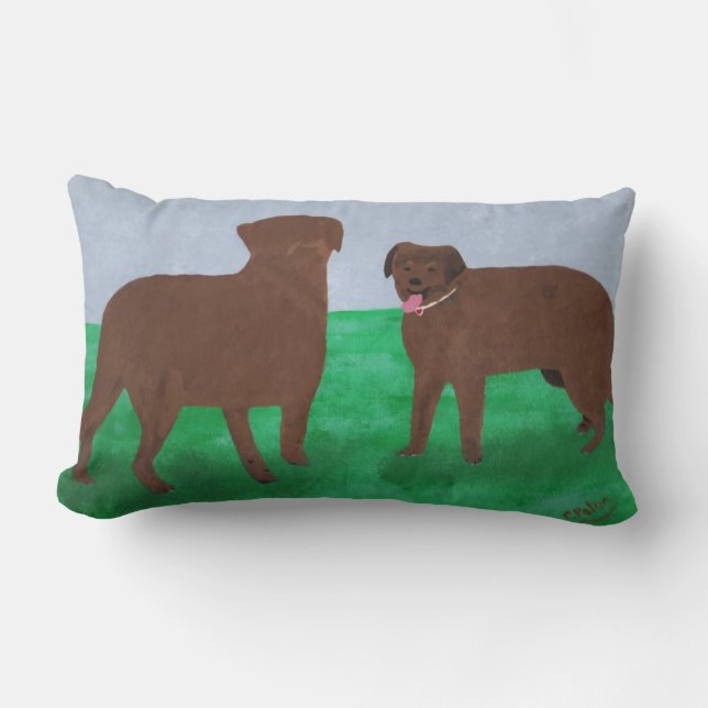 Dos perros pardos rectangulares almohada lumbar (Anverso)