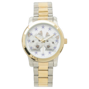 Dos perros Westie lindos reloj de arte