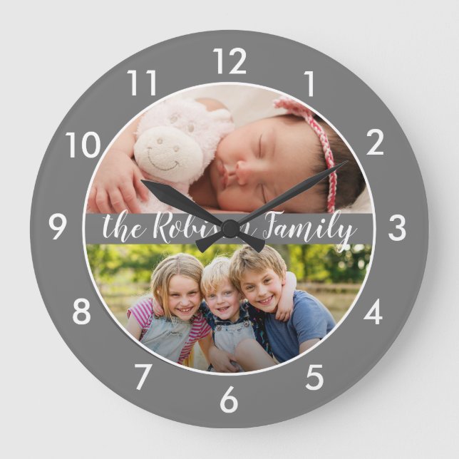 Dos Personalizados Gris Collage de fotos reloj gra (Anverso)