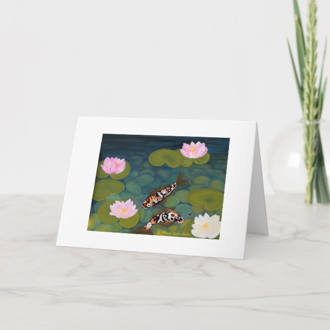 Dos pescados de Koi y flores de Lotus. Tarjeta de (Anverso)