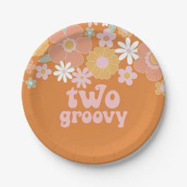 Dos platos de papel florales retro groovy para seg