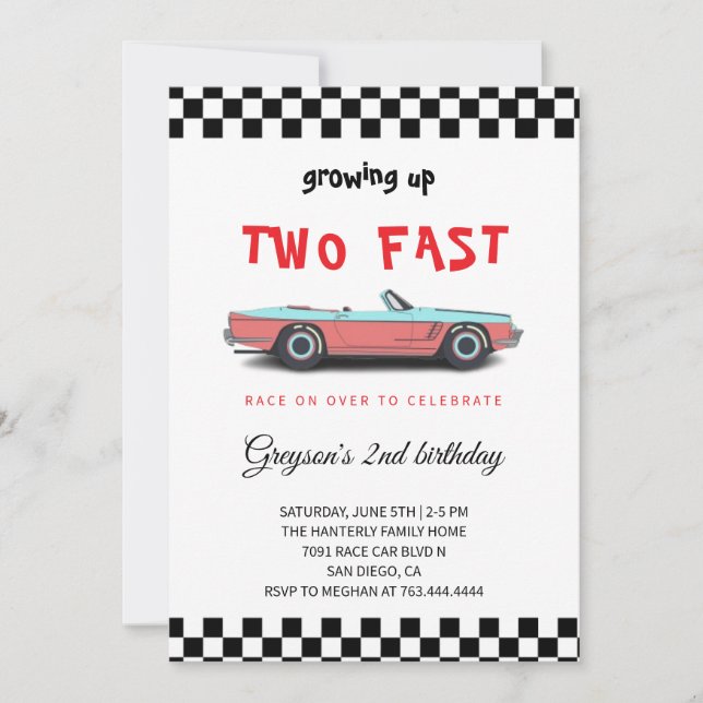 "¡Dos Rápido! Invitación de Cumpleaños de 2 Años c (Anverso)