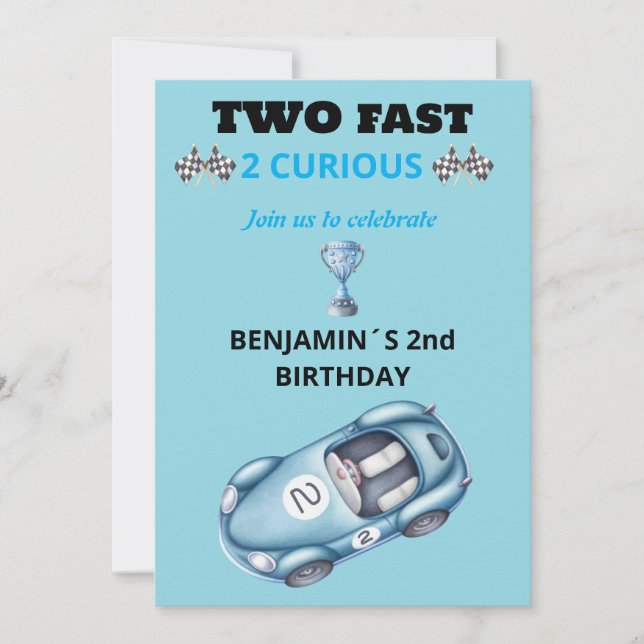 Dos rápidos 2 curiosos auto de carreras invitación (Anverso)