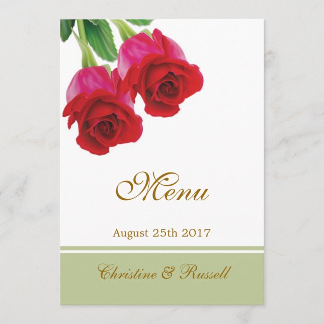 Dos rosas rojos que casan la invitación del menú (Anverso)