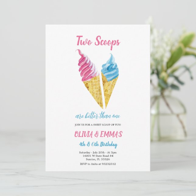 dos scoops helado invitación para el cumpleaños (Anverso de pie)