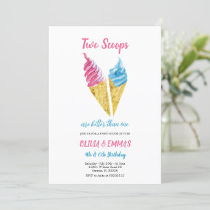 dos scoops helado invitación para el cumpleaños