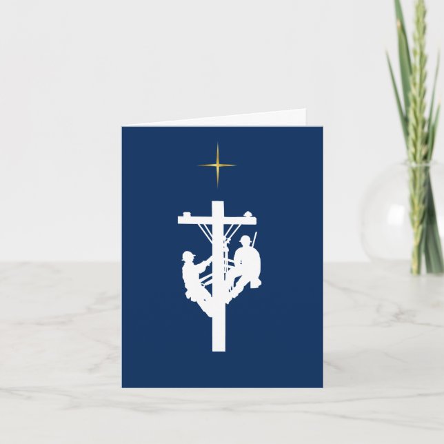 Dos siluetas blancas de linieros en tarjeta navide (Anverso)