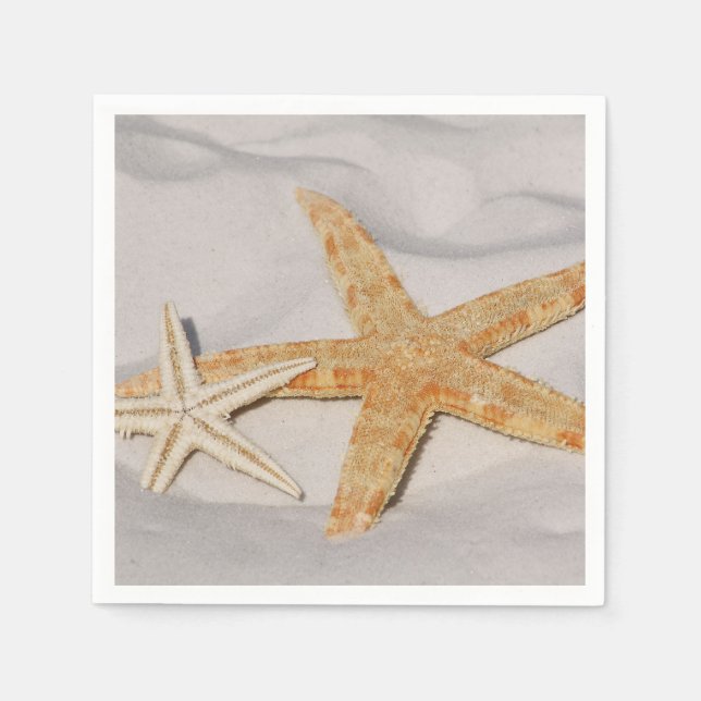 Dos Starfish en la servilleta de papel de arena (Anverso)