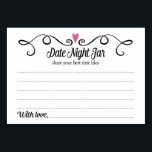 Dos tarjetas de matrimonio de ideas de caza de cor<br><div class="desc">Estas elegantes tartas de dátiles serán la incorporación perfecta a la recepción de tu boda o a la ducha de novia. El diseño presenta un borde negro y giratorio con un corazón de ciruela morada encima. El texto que hay dentro es "Date Jar" en un divertido tipo de letra en...</div>
