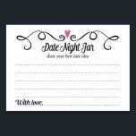 Dos tarjetas de matrimonio de ideas de caza de cor<br><div class="desc">Estas elegantes tartas de dátiles serán la incorporación perfecta a la recepción de tu boda o a la ducha de novia. El diseño presenta un borde negro y giratorio con un corazón de ciruela morada encima. El texto que hay dentro es "Date Jar" en un divertido tipo de letra en...</div>