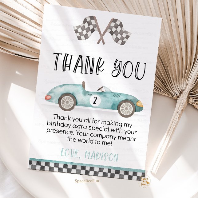 Dos tarjetas rápidas de agradecimiento de cumpleañ (two fast 2nd,thank you card,birthday invitation,race car 2nd birthday invites,vintage race car invit)