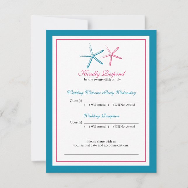 Dos tarjetas Starfish Peacock y RSVP Rosa (Anverso)