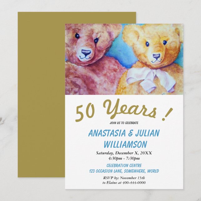 DOS TEDDY BEARS 50 AÑOS JUNTOS INVITACIÓN DE PARTI (Anverso / Reverso)
