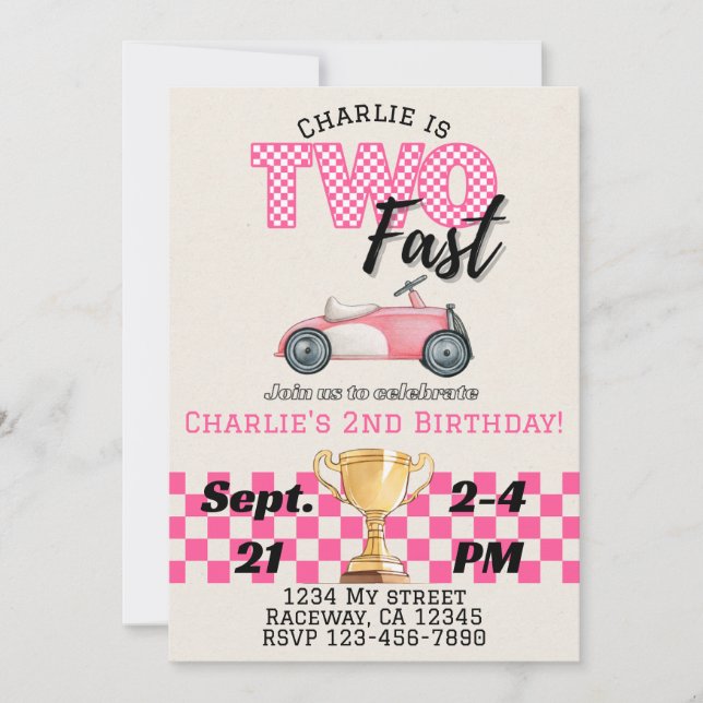 Dos temas rápidos, Racecar Invitación al cumpleaño (Anverso)