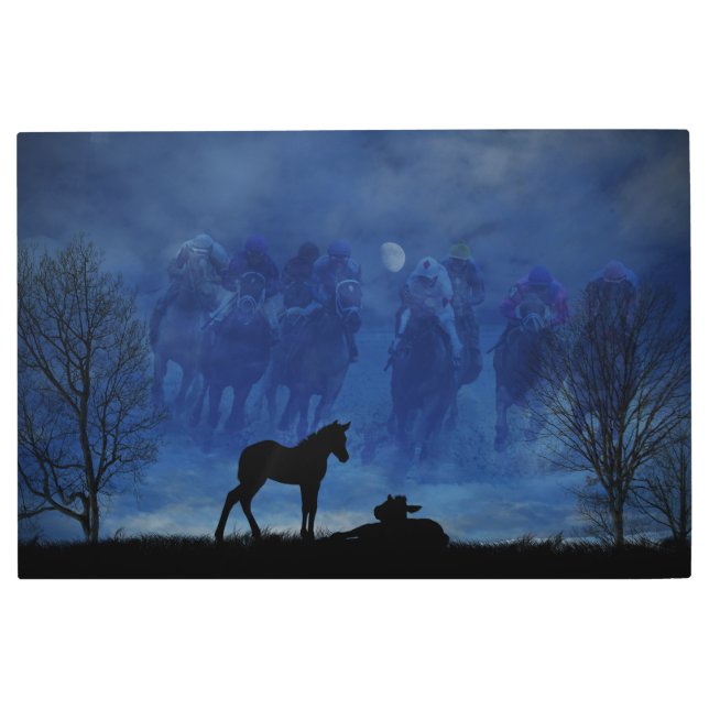 Dos Thoroughbred Racehorse Fool Arte Pared Metaliz (Anverso)