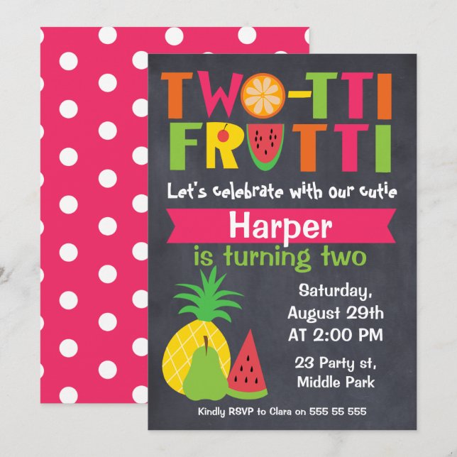 Dos-tii Frutti Chaklboard Invitación de cumpleaños (Anverso / Reverso)