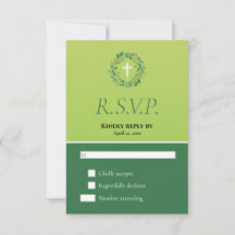 Dos Tone Green Leafy Wreath Spring Baptism RSVP