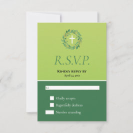 Dos Tone Green Leafy Wreath Spring Baptism RSVP